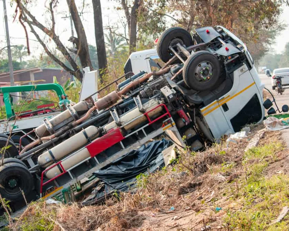 A tractor-trailer after a crash on a Georgia road