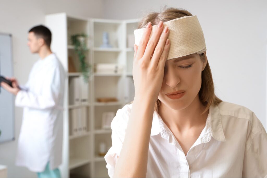 Traumatic brain injury example highlighting a concussion as a mild TBI with temporary mental confusion.