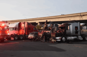 Truck accident in Georgia being investigated by firemen.